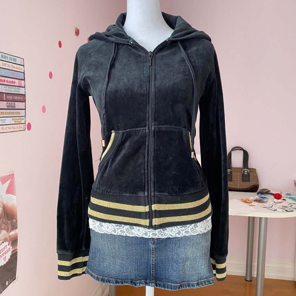 Seductions Women's Black and Gold Hoodie